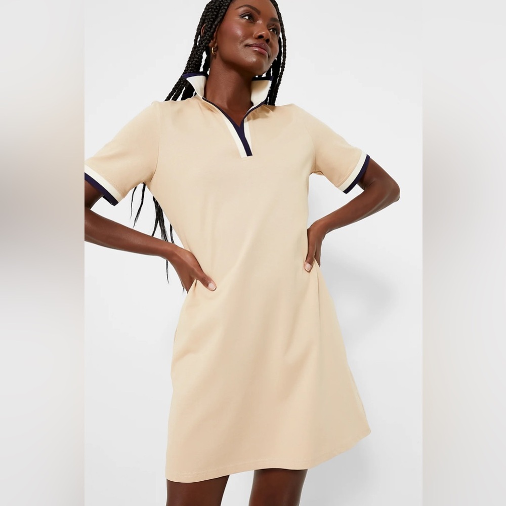 Tuckernuck NWT Hutton Polo Dress M Tan Short Sleeve Collar‎ Pockets